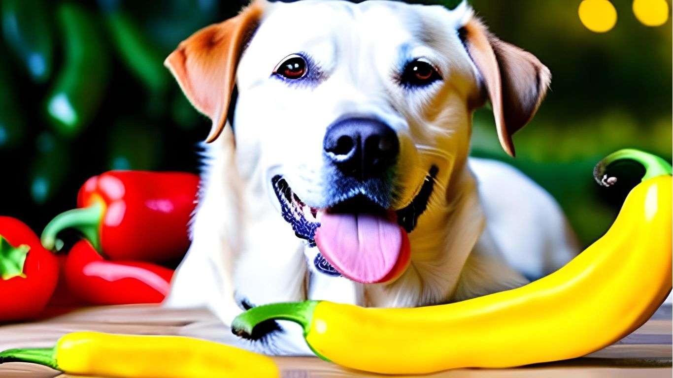Dogs eating banana peppers