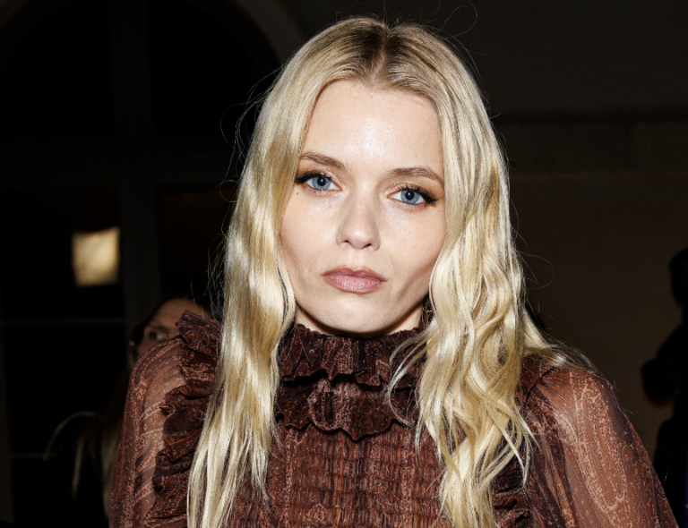 Abbey Lee Kershaw Stuns in Sheer Brown Dress at the Saint Laurent Fashion Show During Paris Fashion Week