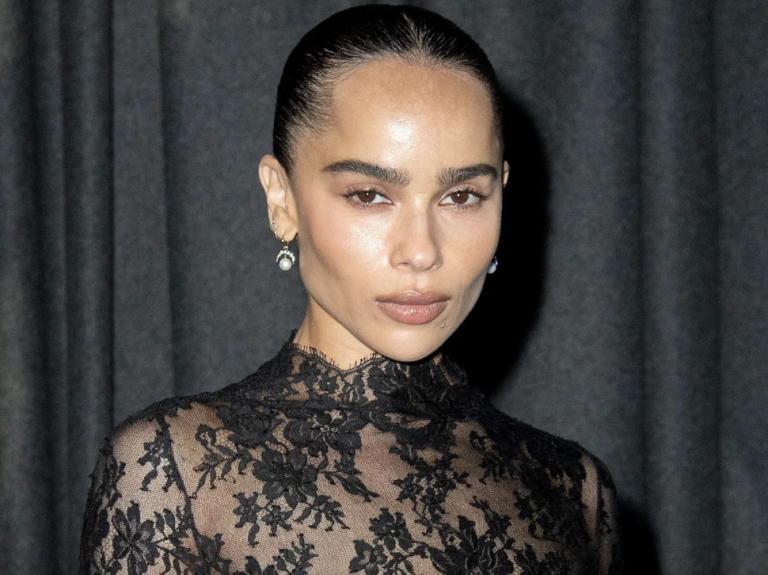 Zoë Kravitz Stuns in Nipple-Baring Sheer Dress at Saint Laurent Paris Fashion Week Show